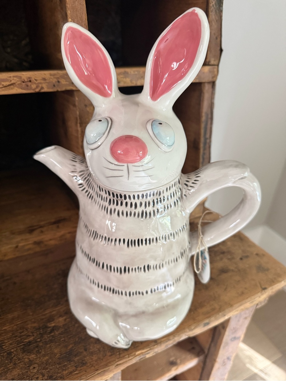 Brand NWT Blue Sky Clayworks Buzz Bunny Ceramic Teapot